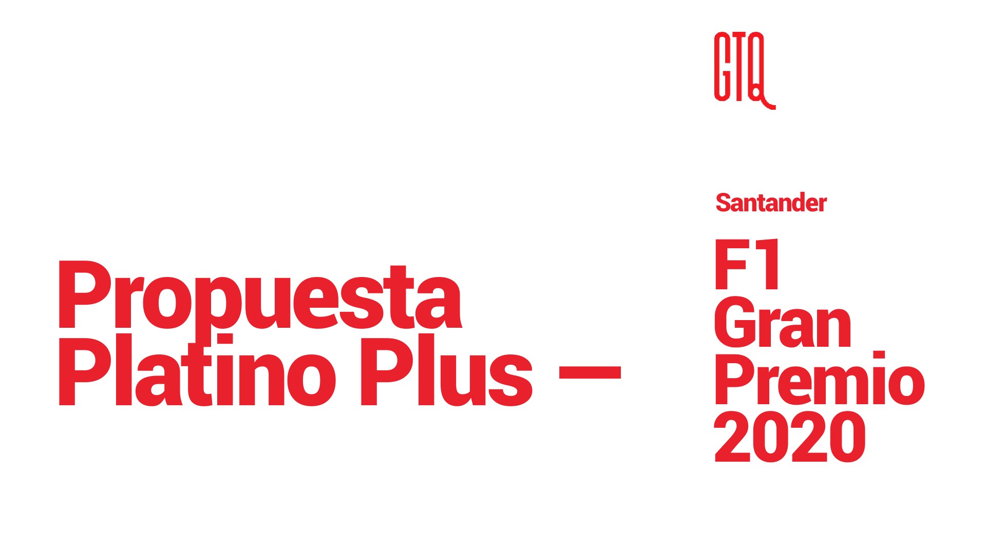 Look-and-feel board on white: “Propuesta Platino Plus” beside the title Santander F1 Gran Premio, set in red.
